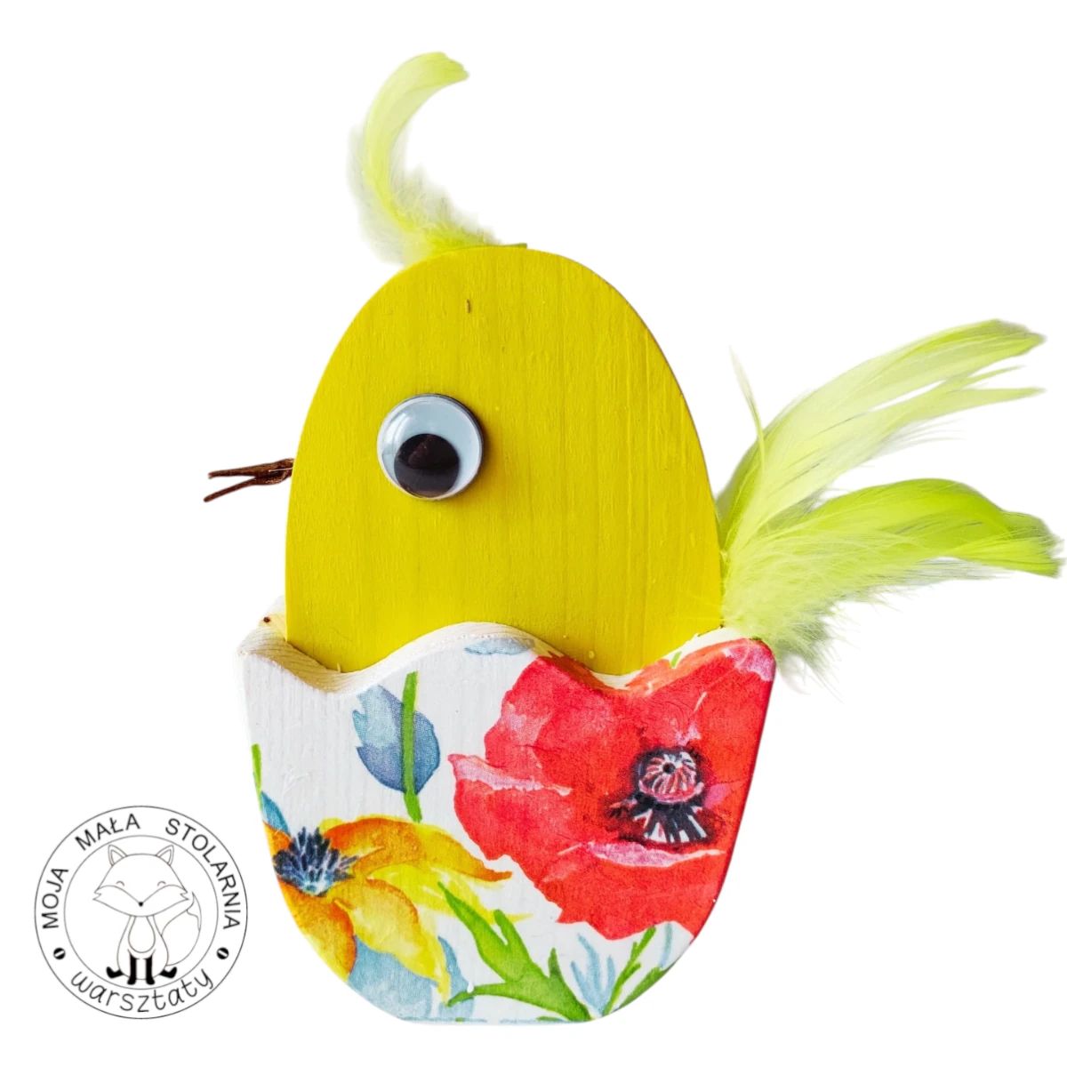 drewniany kurczaczek wielkanocny w skorupce rękodzieło dla dzieci