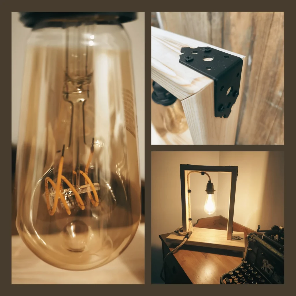 lampa loft w stylu skandynawskim, surowa z mosiężnymi okuciami, wykonana podczas warszttatów światła i lamp dla dorosłych